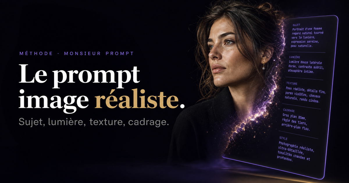 Carte méthode pour écrire un prompt image IA réaliste