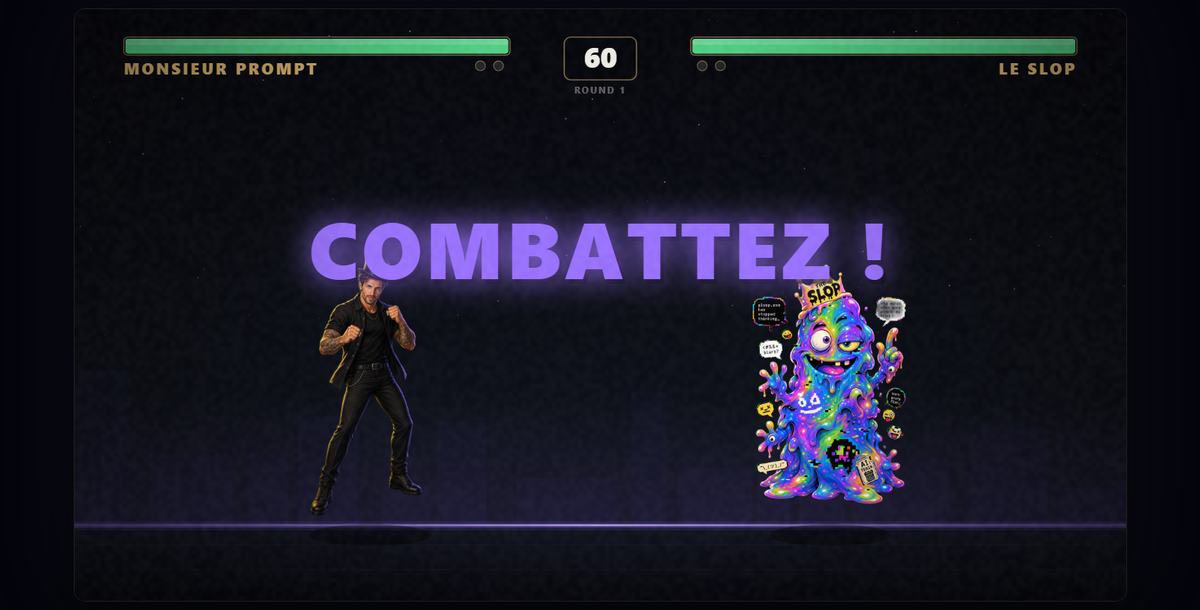 Écran de combat du jeu avec les deux barres de vie et le décompte du round